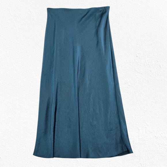 Madewell Green Teal Satin Midi Slip Skirt Size 4 Holiday Party Christmas Chic - Picture 2 of 8